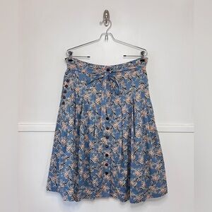 Modcloth Bring To Life Blue Floral Pleated Button Front A-Line Midi Skirt NWT